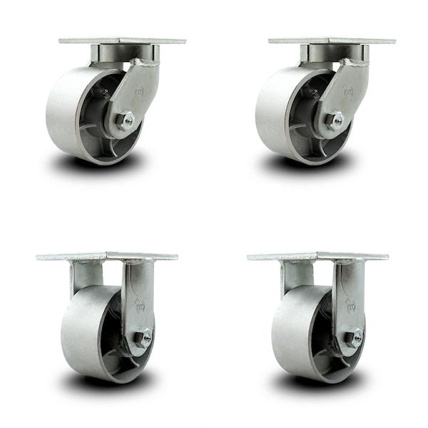6 Inch Heavy Duty Semi Steel Cast Iron Wheel Caster Swivel 2 Rigid SCC, 2PK